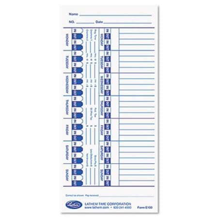 Lathem Lathem E100 Universal Time Card  White  100 per Pack E100